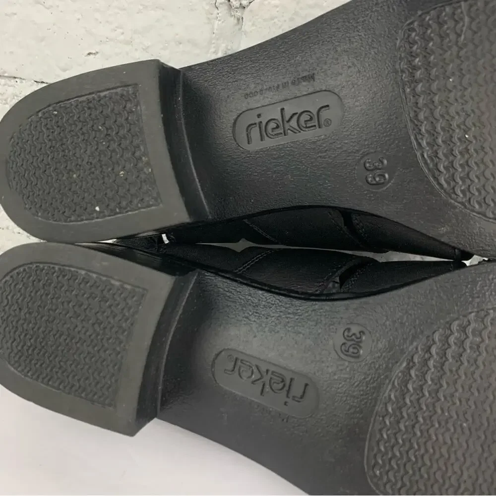 Rieker Black Leather Slingback Elastic Fisherman Sandals 39
